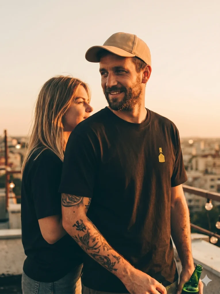 Czarna koszulka męska typu streetwear z haftowanym logo Strefy Piwowara